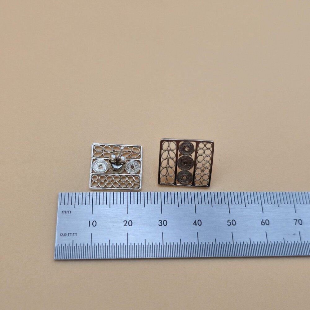 Sterling Silver Square Unique Pattern Stud Earrin… - image 5